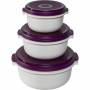 Emsa - MICRO FAMILY Mikrowellentopf, Starterset 3-teilig (wei�/violett, 3 T�pfe, 3 Deckel)