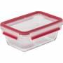 Emsa - CLIP & CLOSE Glas-Frischhaltedose 0,85 Liter (transparent/rot, rechteckig)