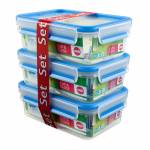 Emsa - CLIP & CLOSE Frischhaltedosen 1,0 Liter (transparent/blau, rechteckig, 3 St�ck)